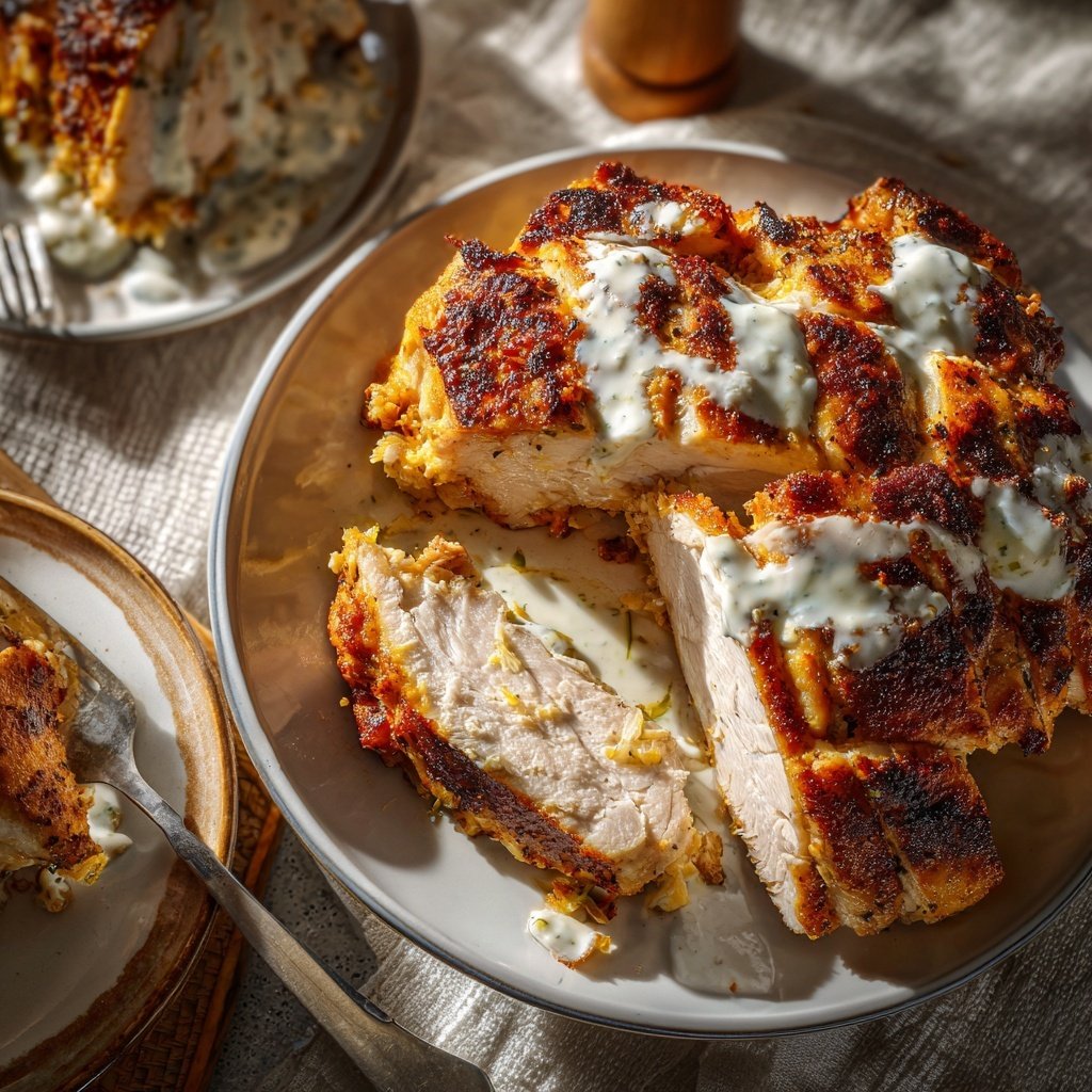 Gebratene Hähnchenbrust Mit Zitronen Joghurt Sauce