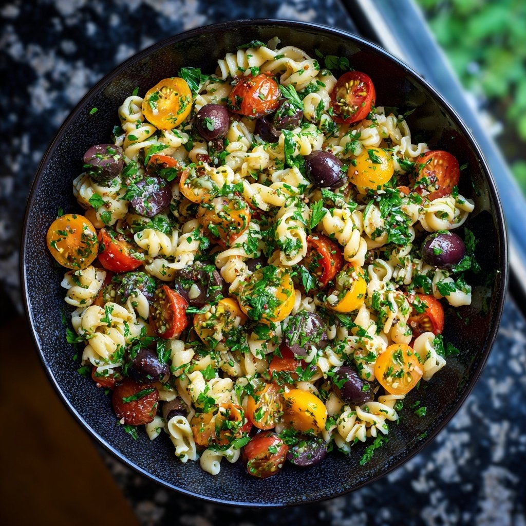 Mediterraner Nudelsalat Mit Petersilie